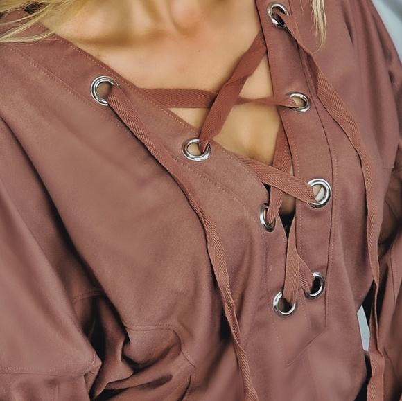 LANGLEY Lace up Grommet Casual Top - Picture 4 of 5